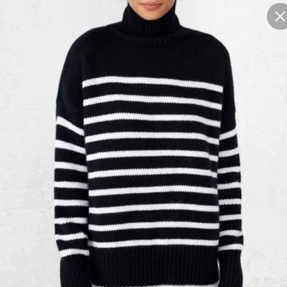 Zara Black and White Striped Turtleneck Sweater